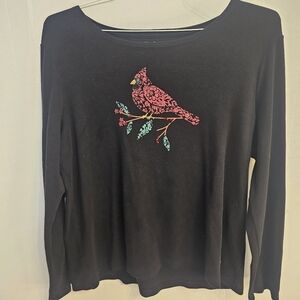 Croft & Barrow Black Long Sleeve Classic Tee Sz L Cardinal Grandma Core W0498